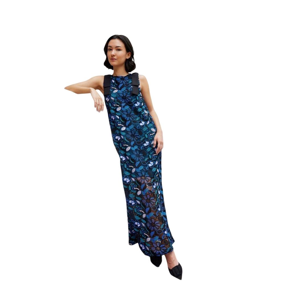 Abbey Glass $315 Michelle Gown Blue Daisy Floral Lace Size XS